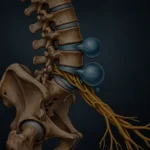 Ilustrație a unei hernii de disc lombare și a nervilor din zona lombară